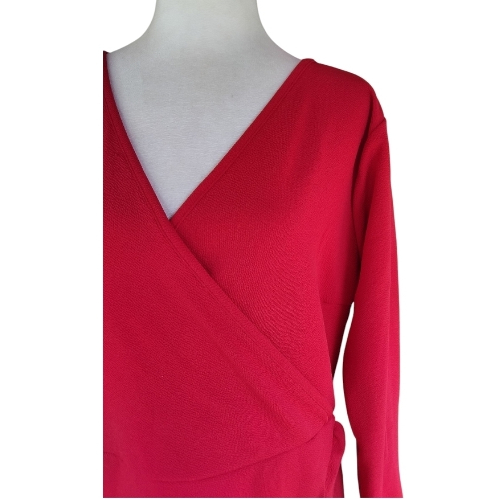 Pretty Little Thing Red Wrap Front Ruffle Detail Long Sleeve Dress Size 14 - Picture 5 of 9